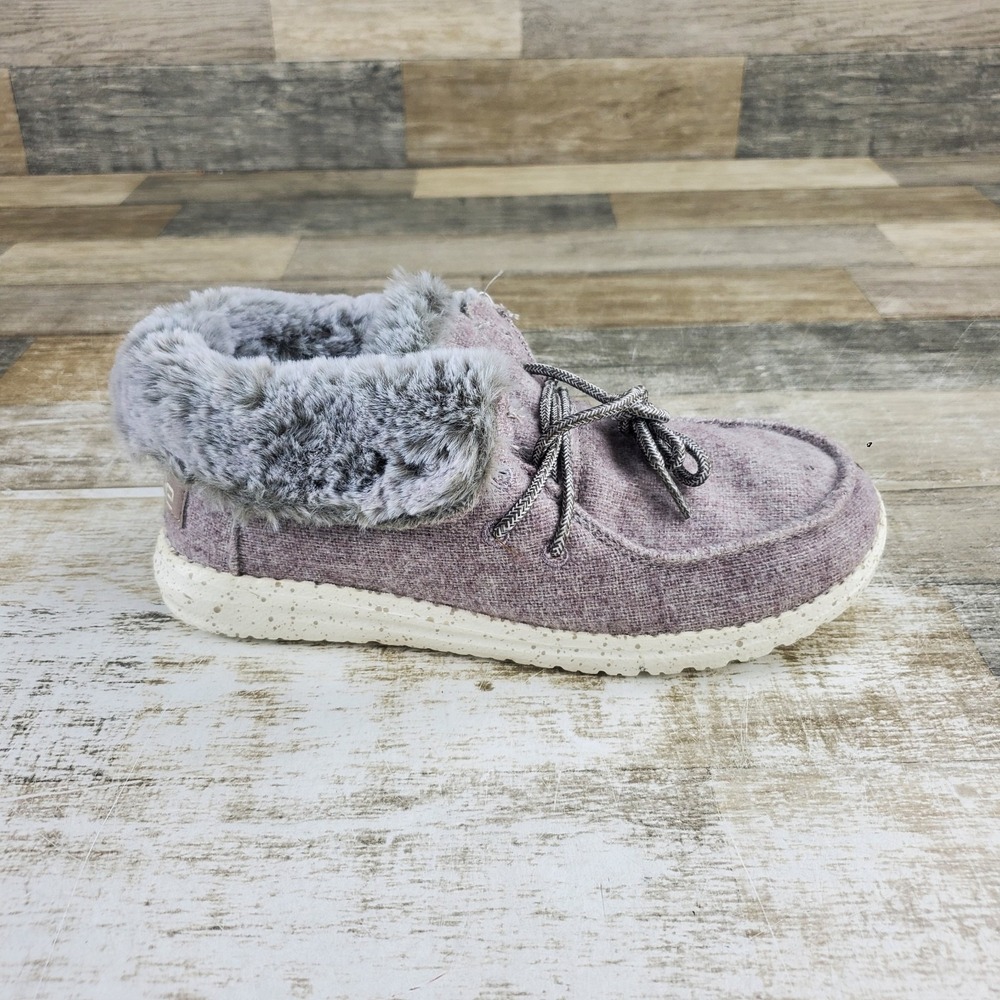 Hey Dude Britt Womens Shoe Sz 7 Chocolate Slip On Faux Fur Lined & Foldable Cuff
